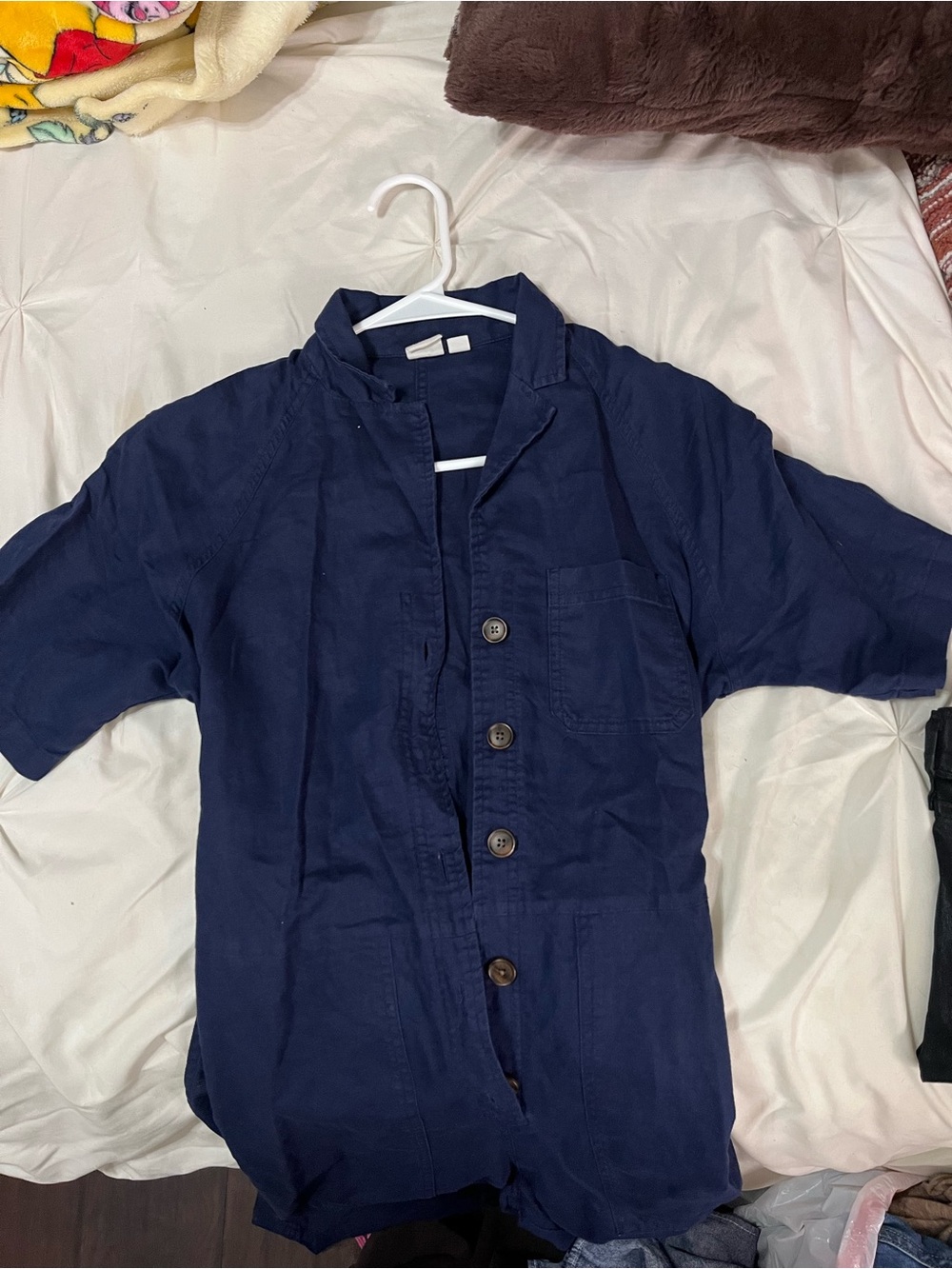 GAP Navy Short-Sleeve Button Front Jumpsuit - Picture 4 of 5
